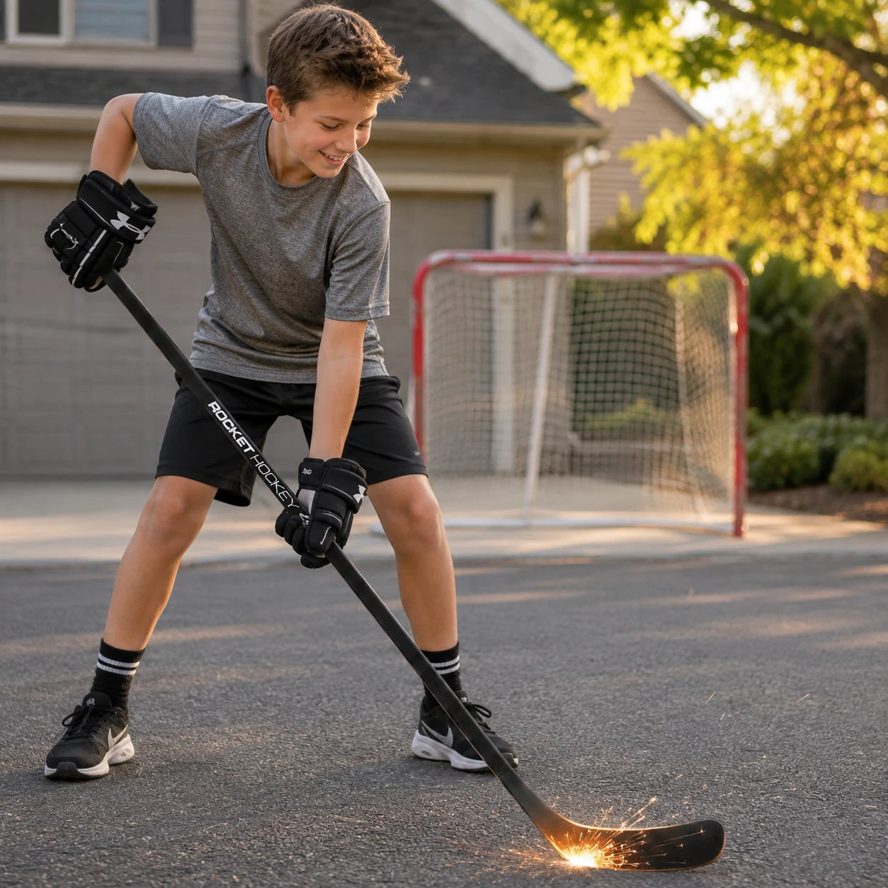 Rocket Hockey Spark Stick and outdoor street-hockey play