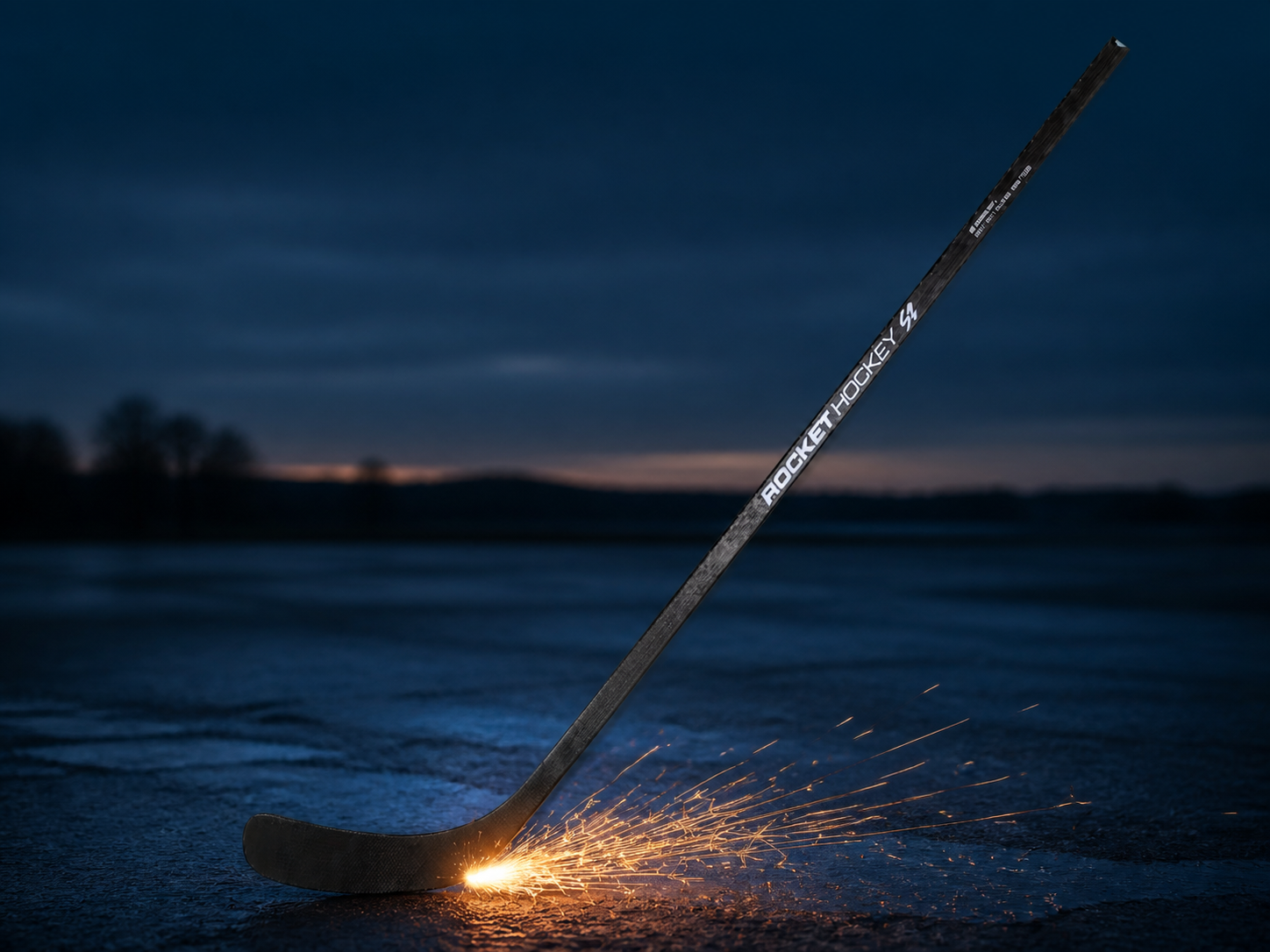 Bâton de hockey Rocket Hockey Spark produisant des étincelles sur l'asphalte